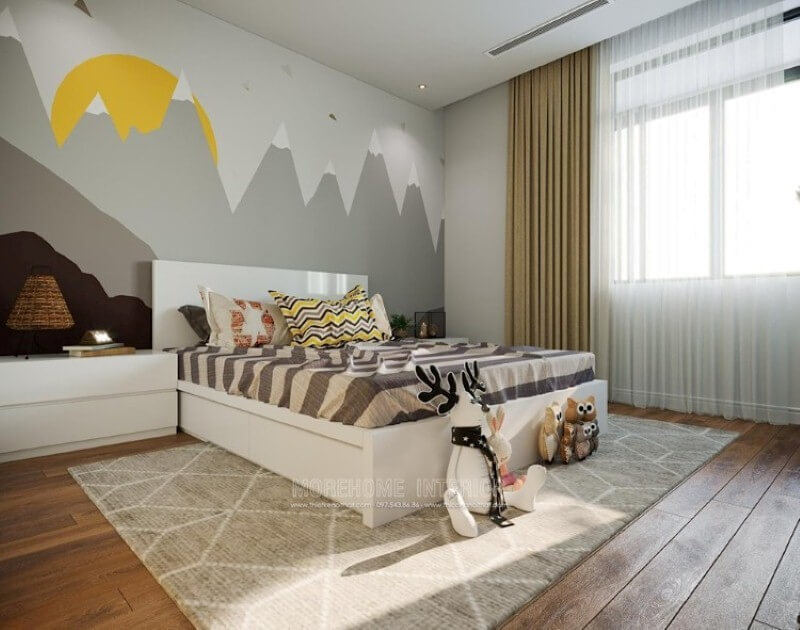 Giường trẻ em gỗ acrylic cao cấp với gam màu trắng đơn sắc là một trong những xu thế tất yếu tăng kích thích thị giác vào các đồ chơi thông minh cho con. Thiết kế phòng ngủ nhà phố