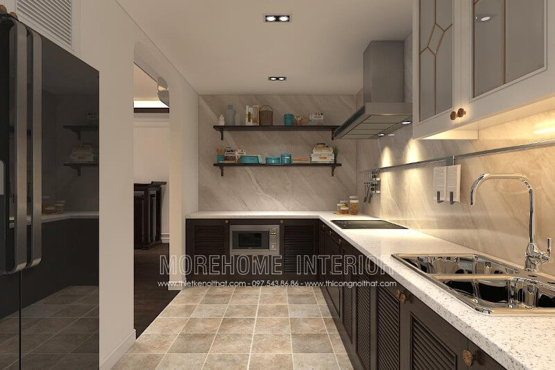 Mẫu tủ bếp gỗ tần bì nhập khẩu phun sơn màu nâu cao cấp mang lại sự sang trọng cho cả không gian Tủ bếp màu trắng, tủ bếp màu nâu đẹp