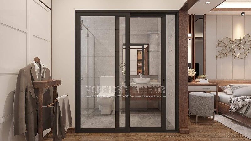 Thường với xu hướng bố trí nội thất mở, bạn sẽ đi thẳng từ phòng ngủ đến phòng tắm nhưng với cách bố trí tủ quần áo như trên thì việc trang trí lối đi qua phòng thay đồ rồi đến nhà tắm là một ý tưởng khá khéo léo.
