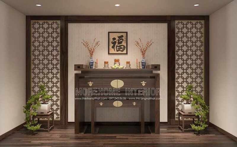 Vải dán tường màu vàng kim hoa văn cổ điển đẹp, sang trọng cho phòng thờ gia tiên.
