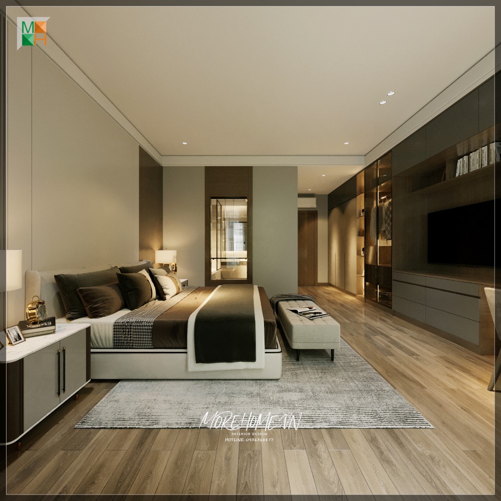 Đôn sofa cuối giường hình chữ nhật bọc nỉ màu be hiện đại sử dụng thoải mái theo ý muốn của gia chủ 