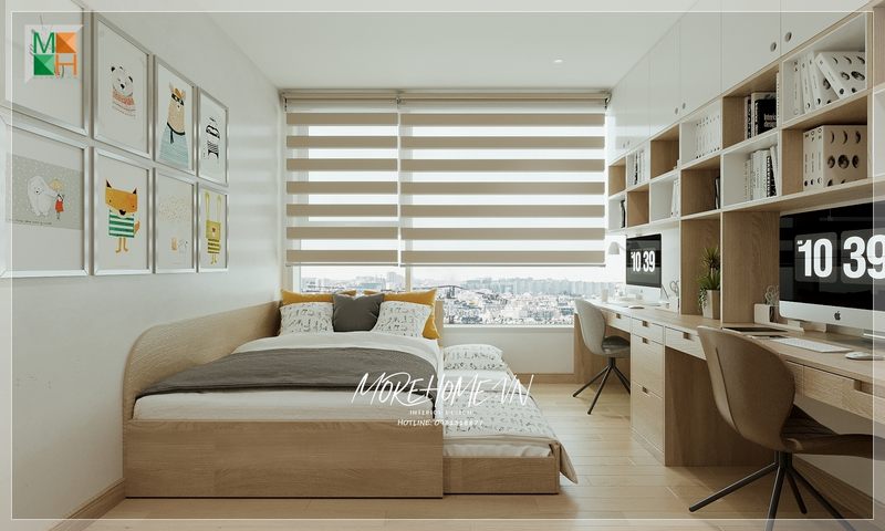 Khung gỗ hiện đại trang trí bằng tranh canvas hoạt hình sẽ làm nên điểm nhấn riêng biệt với những bức tranh ngộ nghĩnh và sinh động.